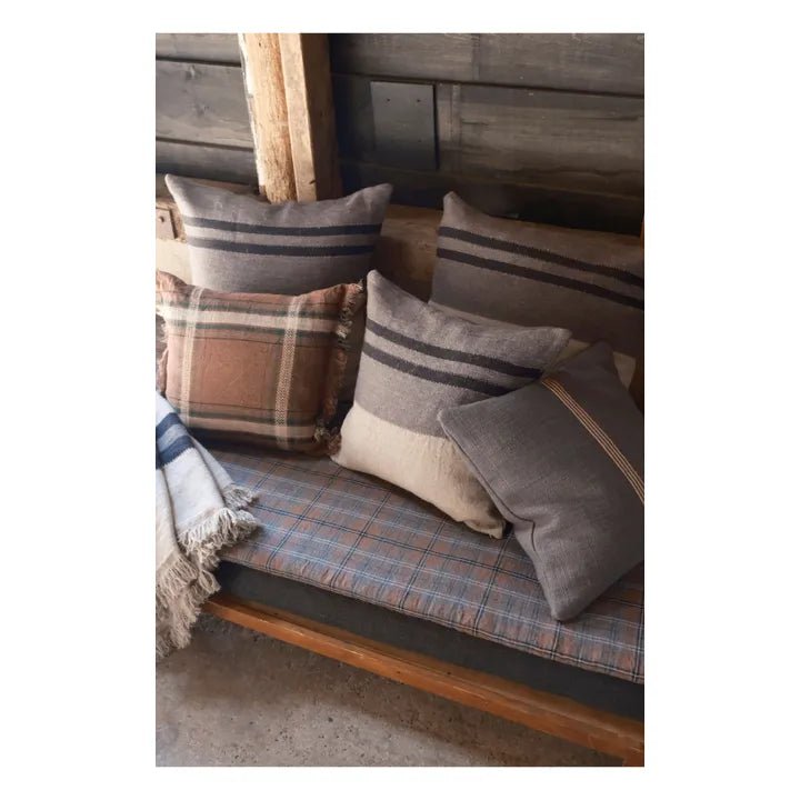 Black House Stripe Charcoal Cushion Cover | Linen/Wool | 63x63cm - Suzie Anderson Home