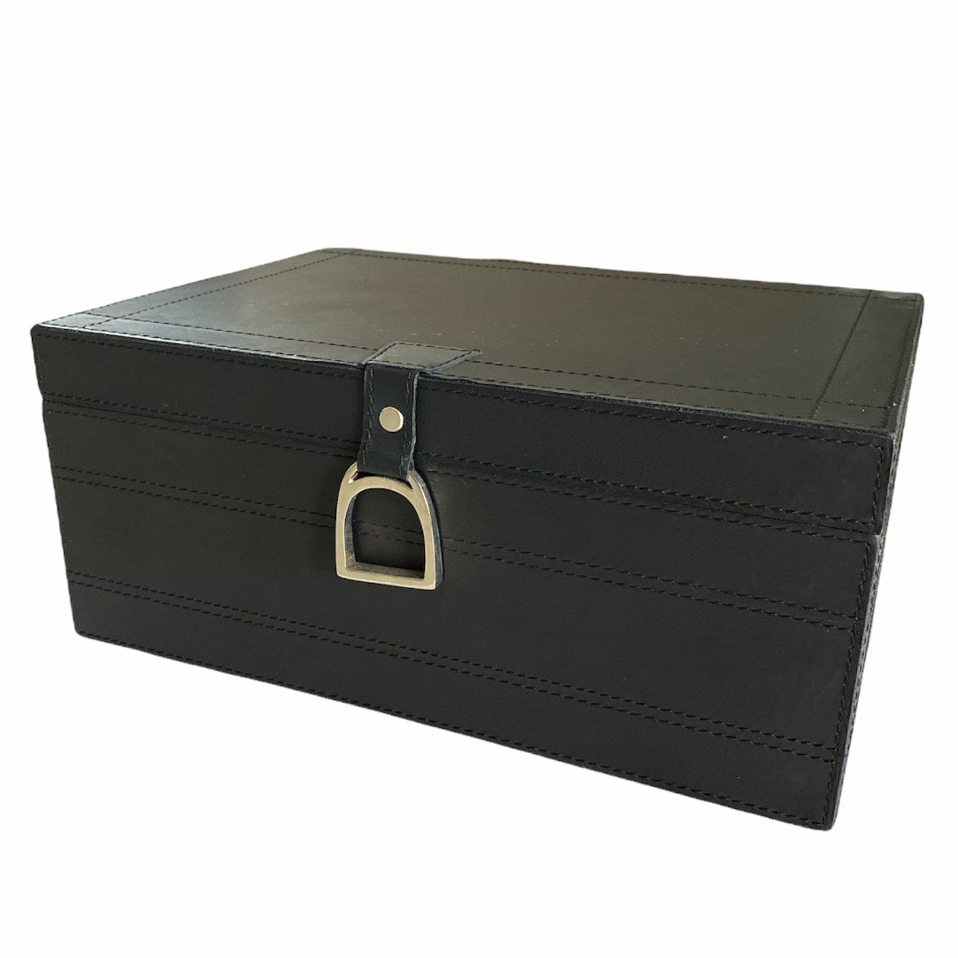 Black Leather Box w Stirrup | Large - Suzie Anderson Home