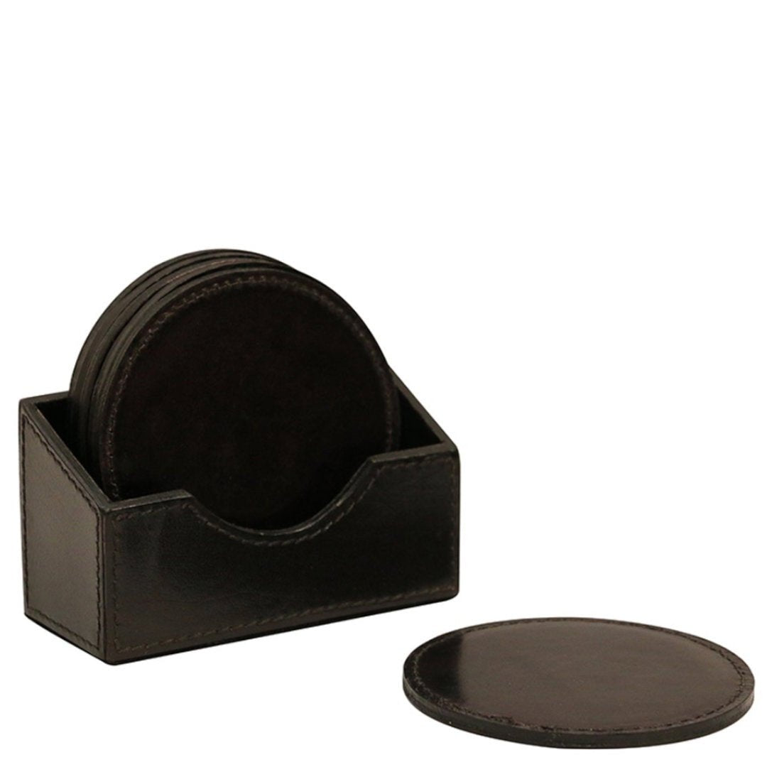 Black Leather Coaster Set of 6 - Suzie Anderson Home