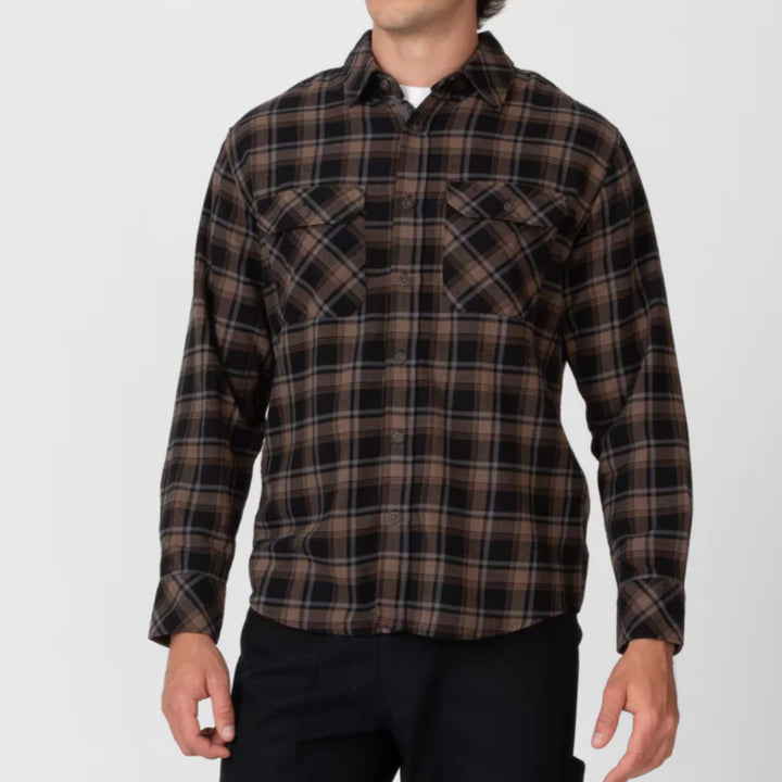Simple | Trevor Flanelette Long Sleeve Shirt | Black Check