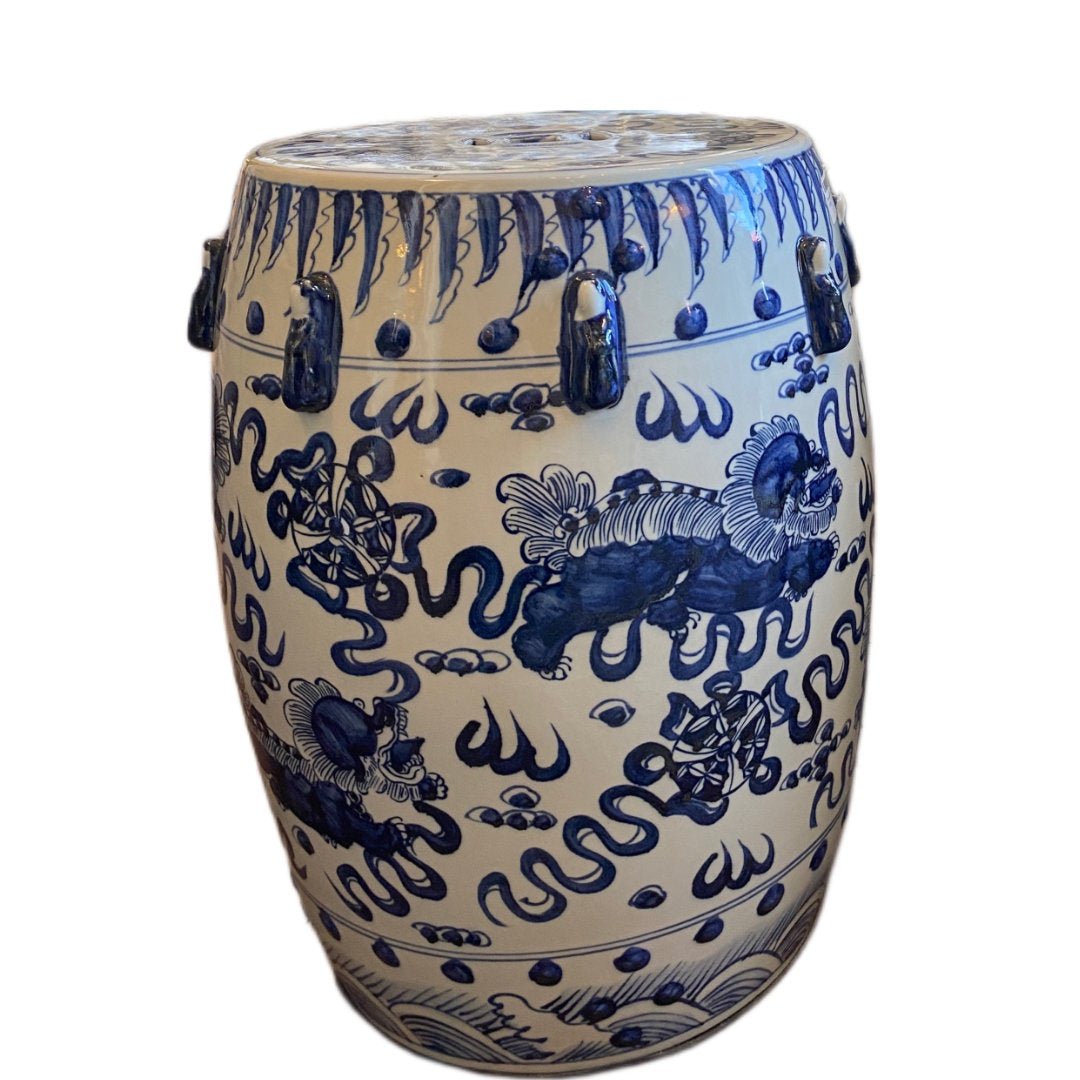 Blue and White Chinoiserie Ceramic Stool - Suzie Anderson Home