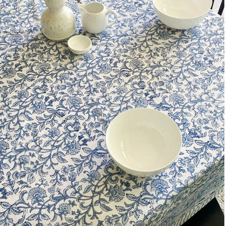 Blue & White Block Print Tablecloth | 150x220cm - Suzie Anderson Home