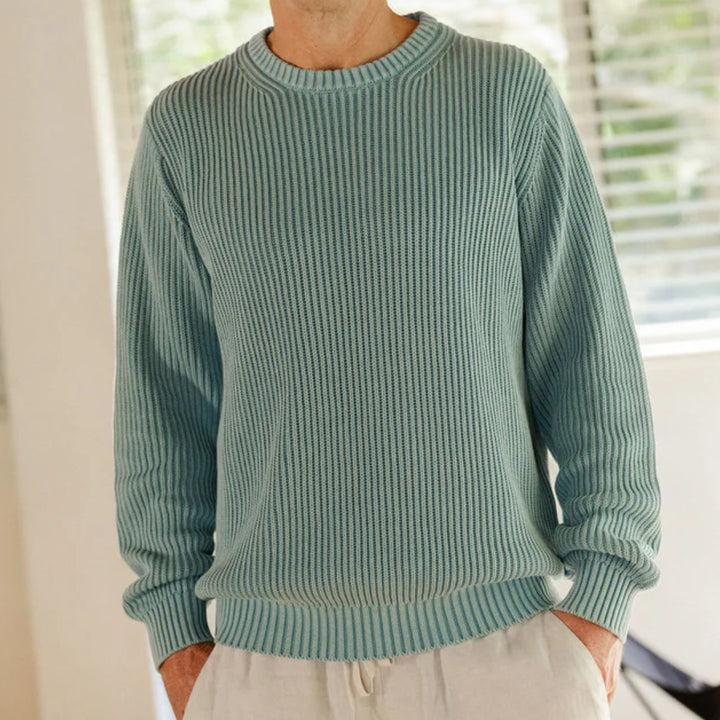 Simple | Fisher Knit Crew Neck Pullover | Blue Smoke