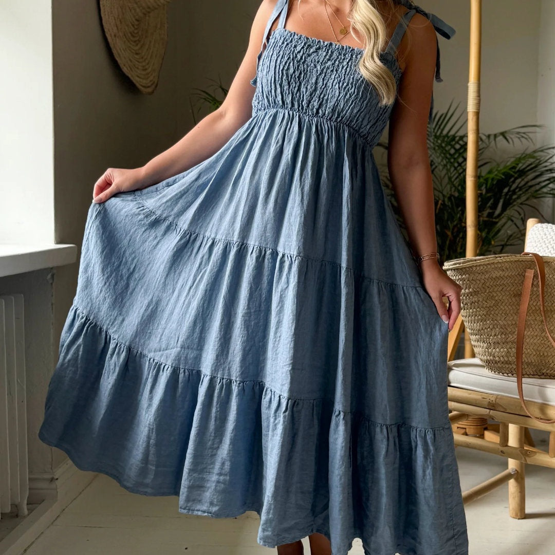 Bypias | Florentino Linen Dress | Denim Blue
