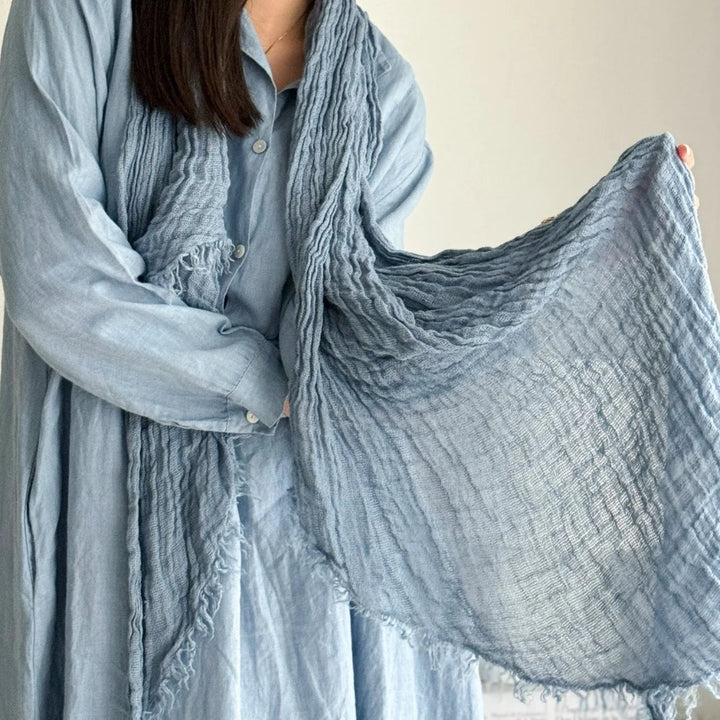 Bypias | Boho Mesh Linen Scarf | Denim Blue