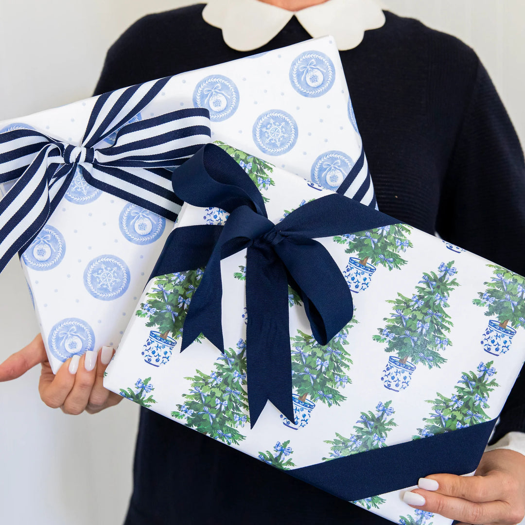 Blue Bows Christmas Tree Gift Wrap | 76cm x 1.82cm