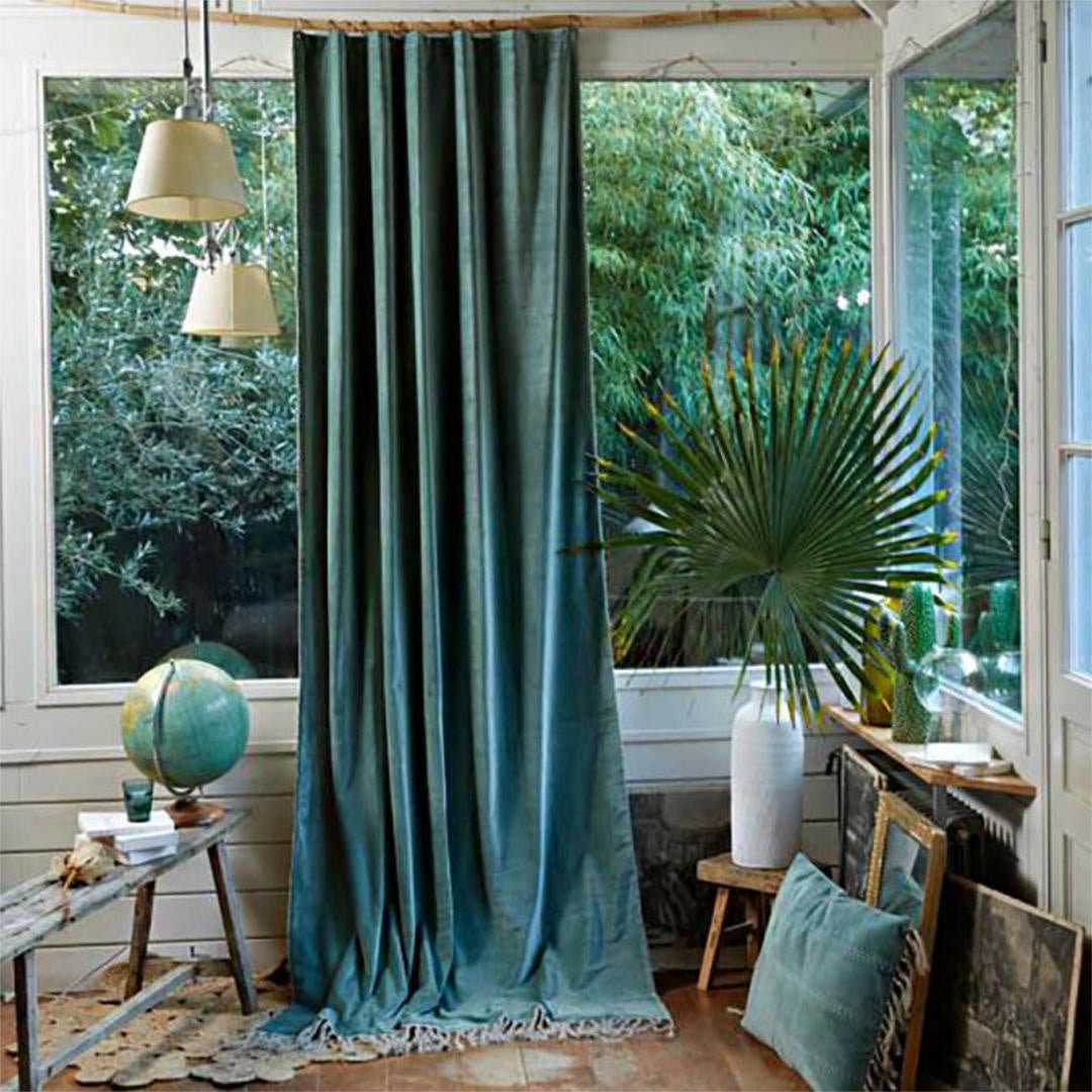 Boho Rideau | Cotton Velour Curtain 140x300cm | Celadon - Suzie Anderson Home