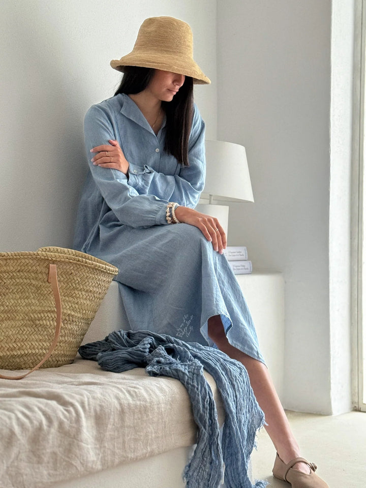 Bypias | Boho Mesh Linen Scarf | Denim Blue