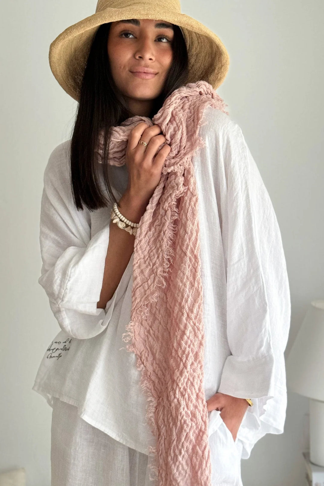 Bypias | Boho Mesh Linen Scarf | Light Pink