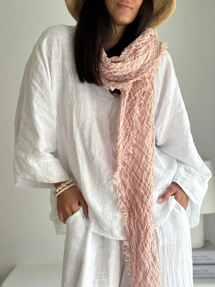 Bypias | Boho Mesh Linen Scarf | Light Pink