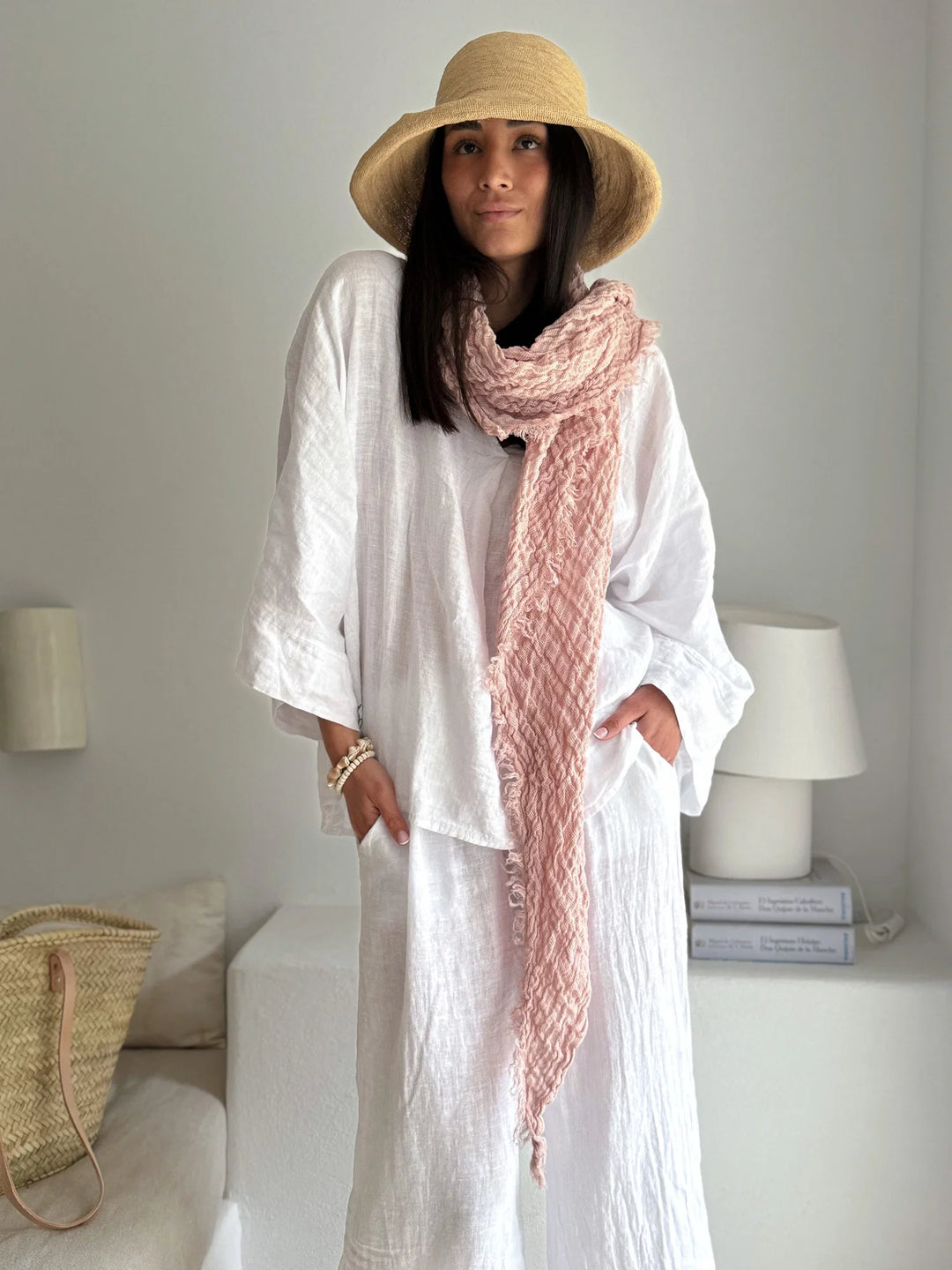 Bypias | Boho Mesh Linen Scarf | Light Pink