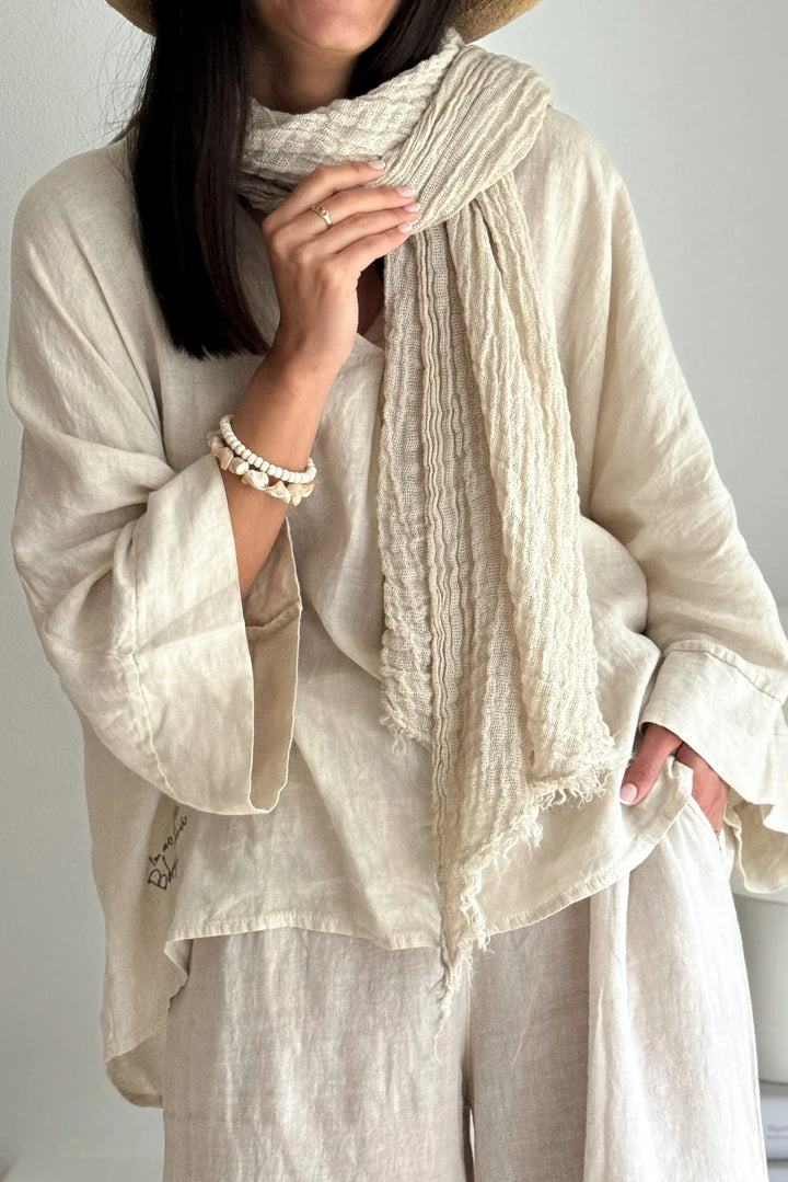 Bypias | Boho Mesh Linen Scarf | Sand