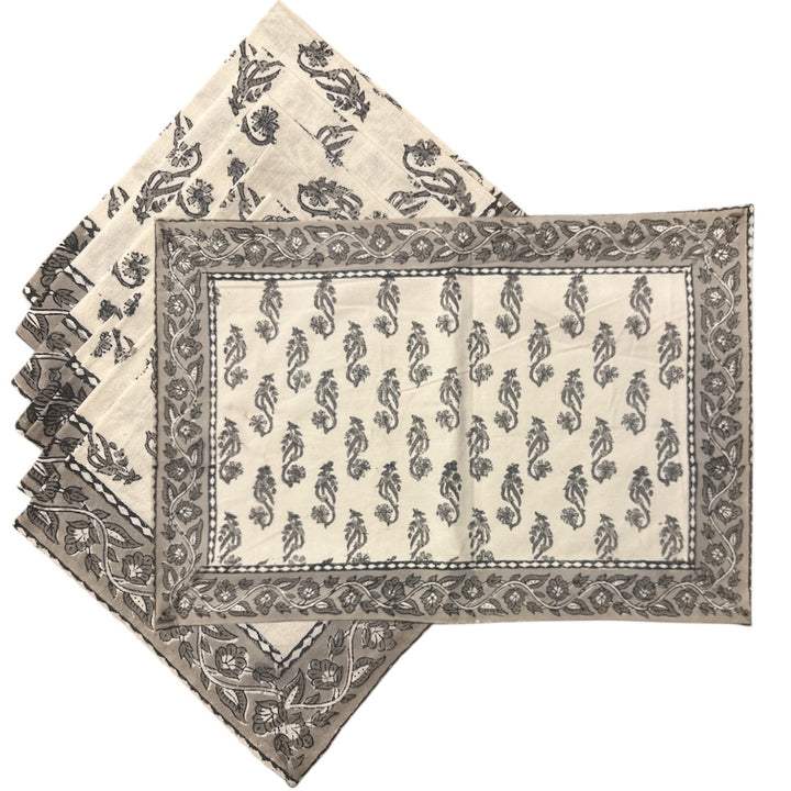 Jaipur Cotton Placemat & Napkin Set (6) | Grey & White | Bindi