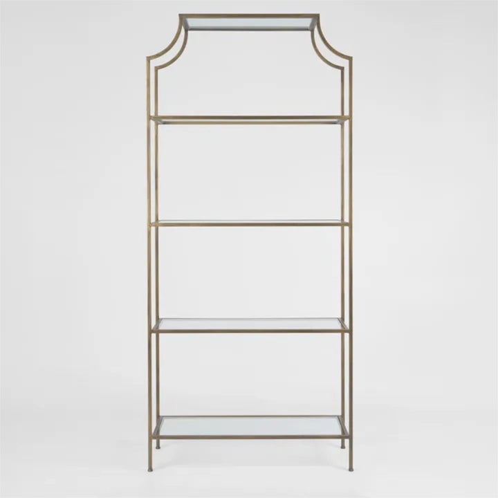 Pallisade Brass Bookcase with Glass Shelves | W91 x D38 x H205cm