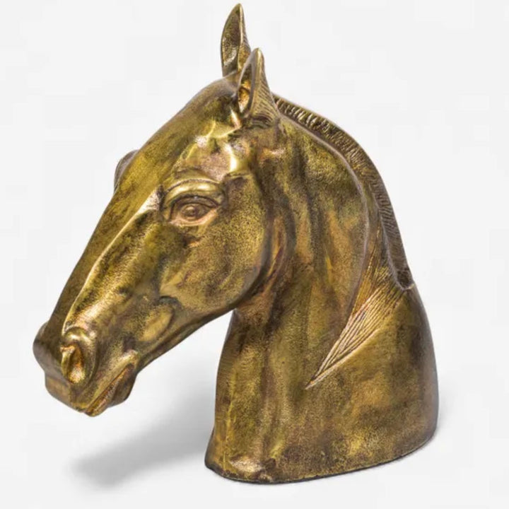 Equine Brass Aluminium Horse Head Decor | 28.5cmH