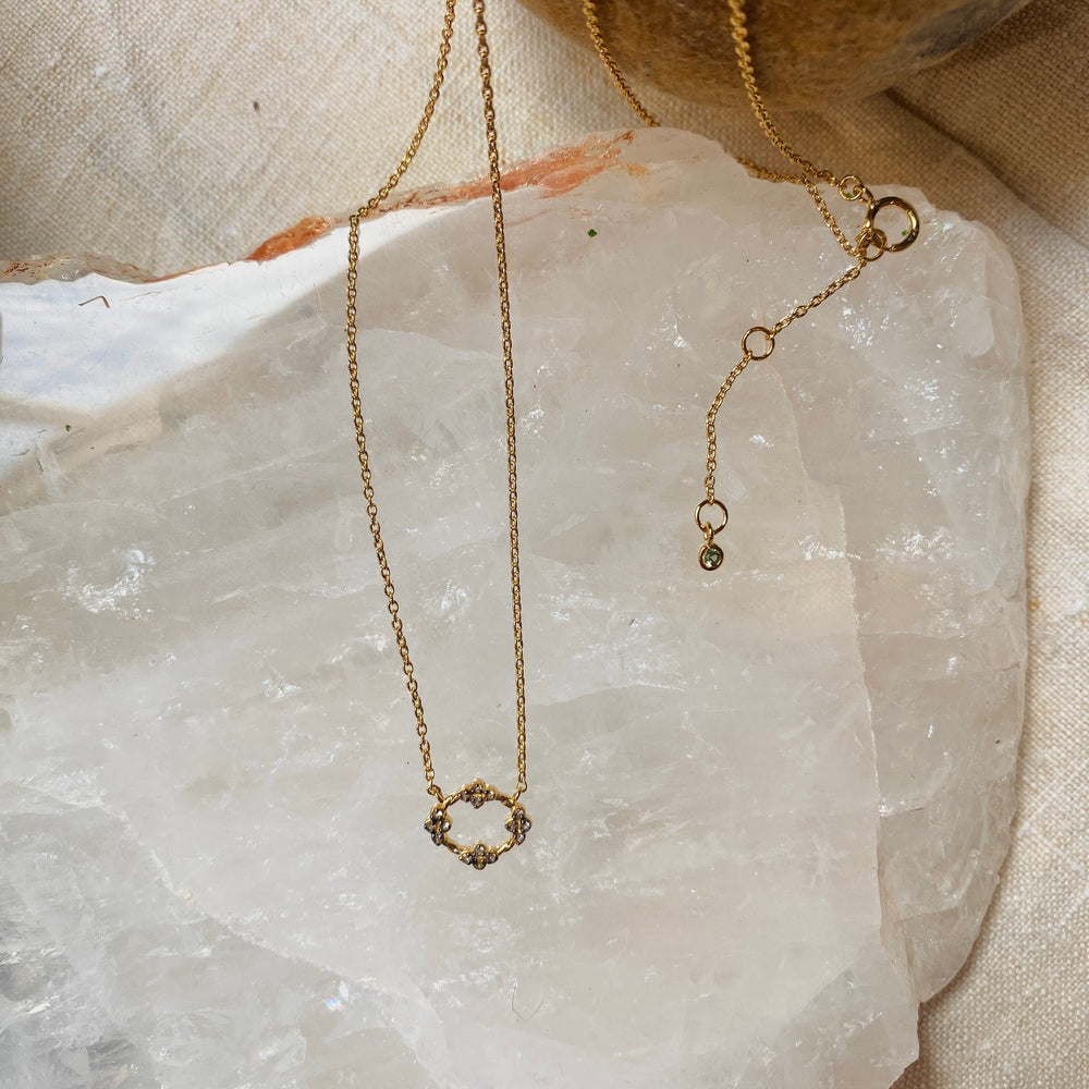 Bourgeon Necklace | Gold Plate, White Topaz & Green Sapphire - Suzie Anderson Home