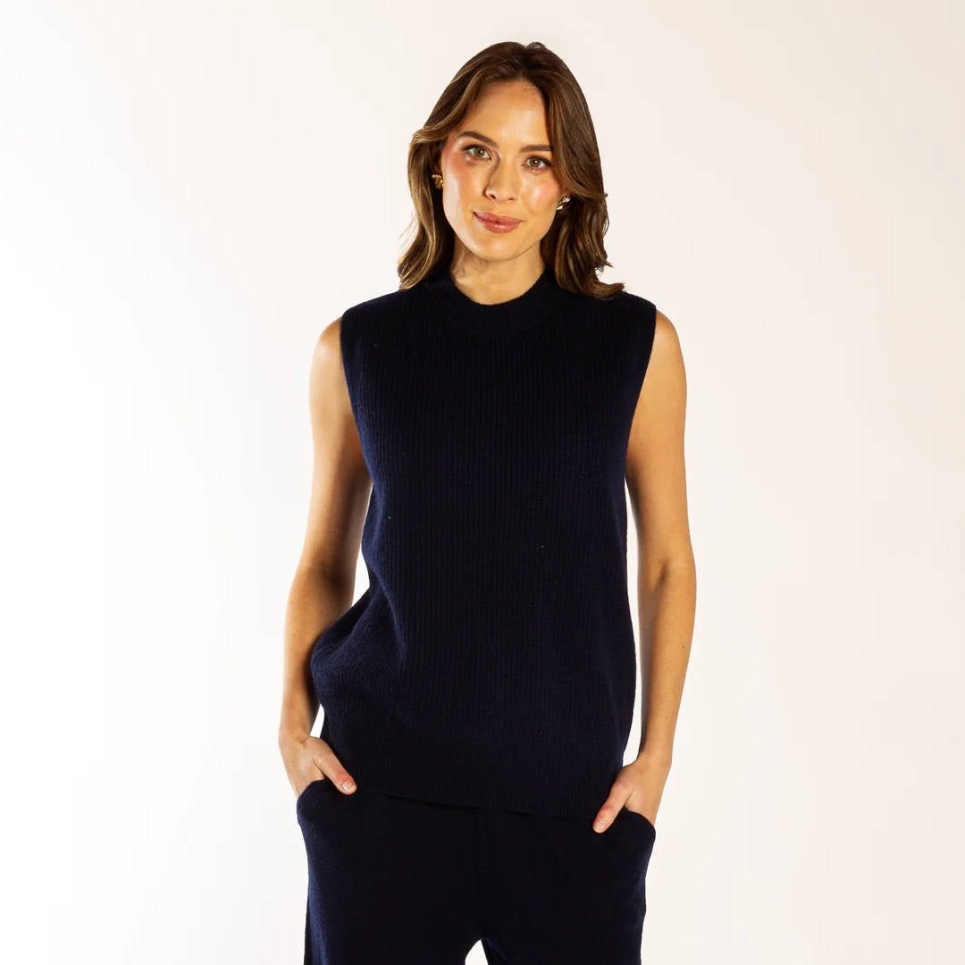 Bow & Arrow Ribbed Vest – Navy Merino Wool Cashmere - Suzie Anderson Home
