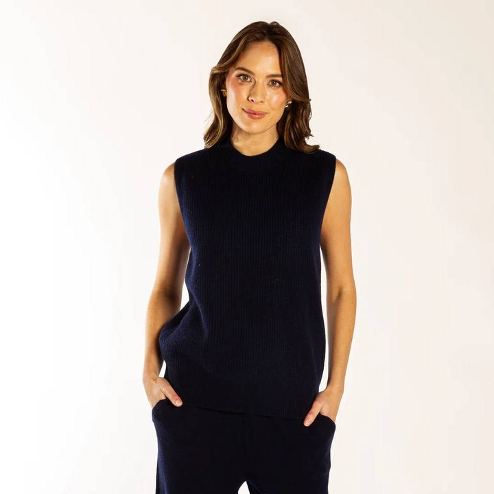 Bow & Arrow Ribbed Vest – Navy Merino Wool Cashmere - Suzie Anderson Home