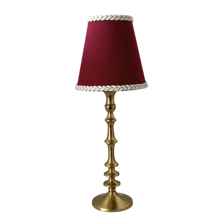 Rouge Braided Trim Lamp Shade on Brass Lamp Base