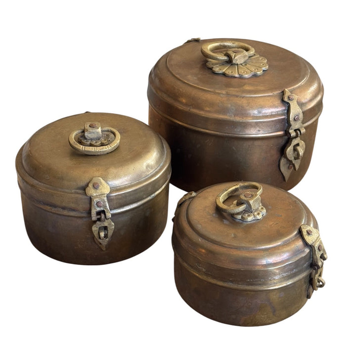 Set of Three Vintage Indian Brass Chapati Boxes