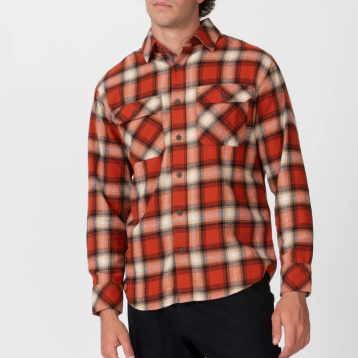 Simple | Trevor Flanelette Long Sleeve Shirt | Brick Check