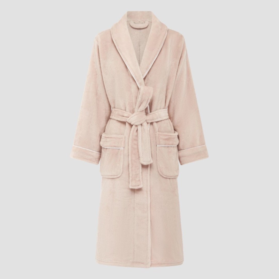 Brogo Bemboka Bath Robe With Piping | Blush/White - Suzie Anderson Home