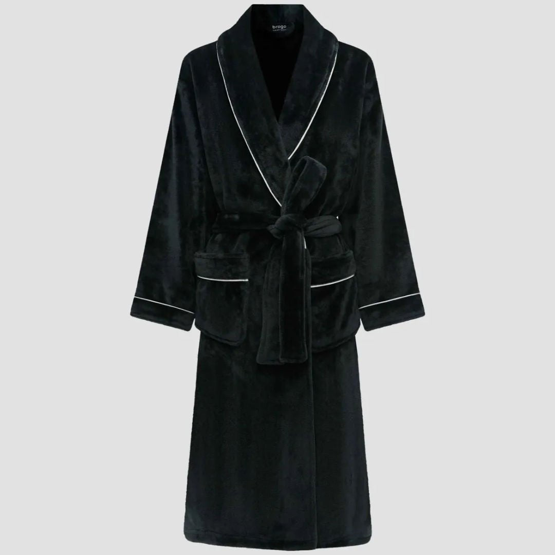 Brogo Bemboka Bath Robe With Piping | Charcoal/White - Suzie Anderson Home