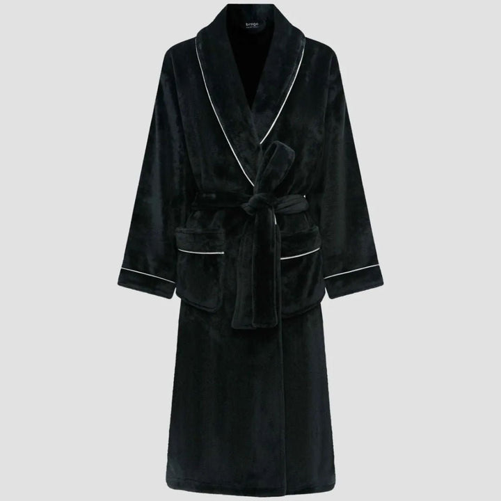 Brogo Bemboka Bath Robe With Piping | Charcoal/White - Suzie Anderson Home
