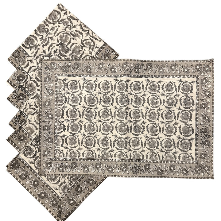 Jaipur Cotton Placemat & Napkin Set (6) | Grey/White | Medallion