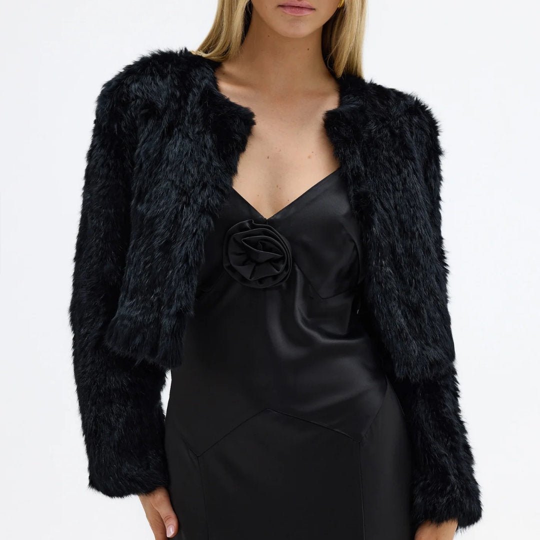 Bubish | Lola Faux Fur Crop Jacket | Black - Suzie Anderson Home