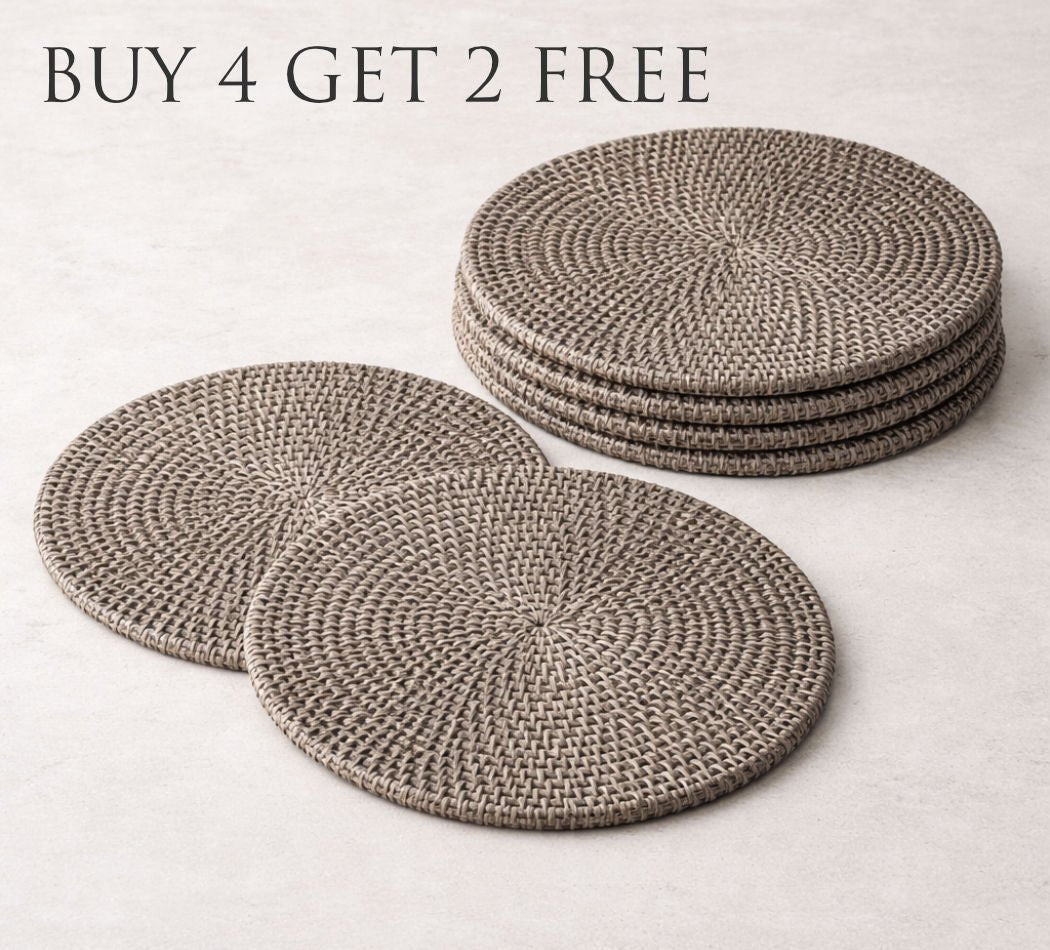 Bundle Offer | Old Grey Rattan Large 38cm Round Placemats — Buy 4, Get 2 Free - Suzie Anderson Home