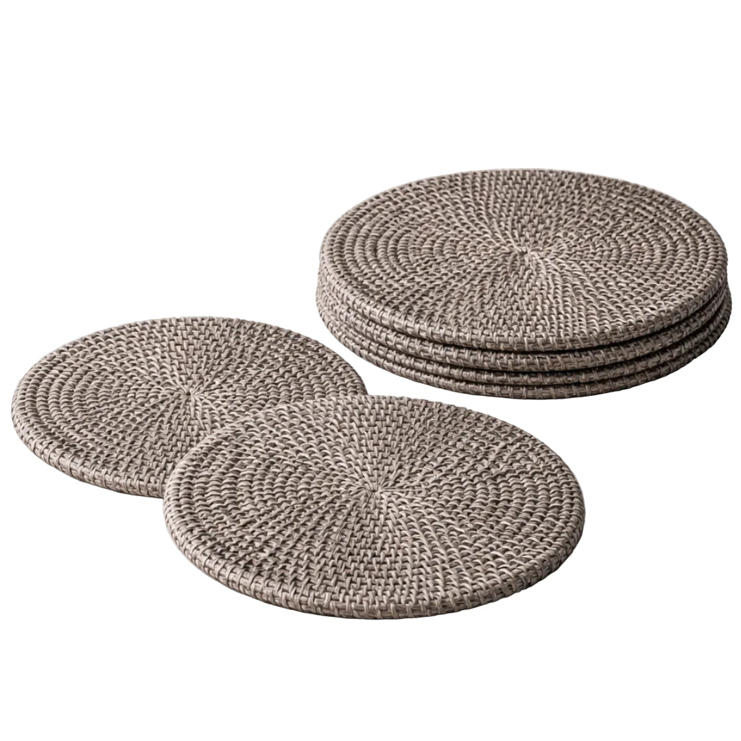 Bundle Offer | Old Grey Rattan Large 38cm Round Placemats — Buy 4, Get 2 Free - Suzie Anderson Home