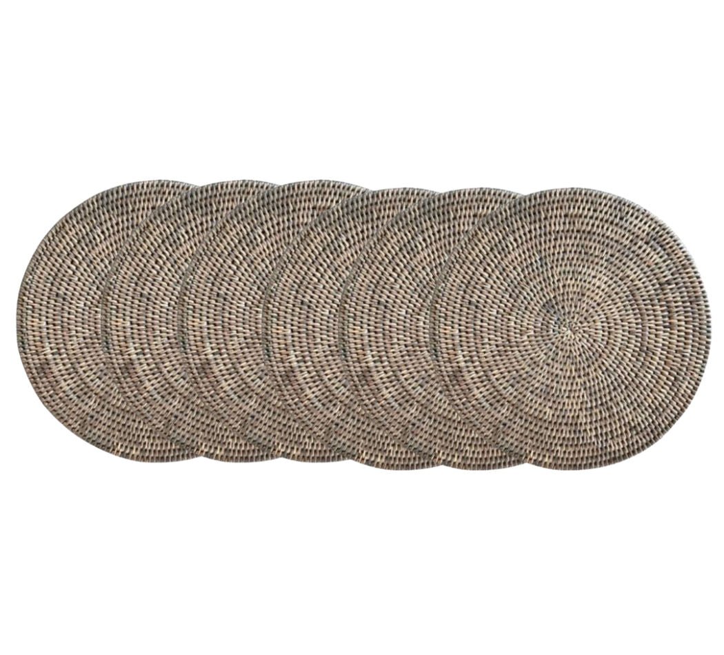 Bundle Offer | Old Grey Rattan Large 38cm Round Placemats — Buy 4, Get 2 Free - Suzie Anderson Home