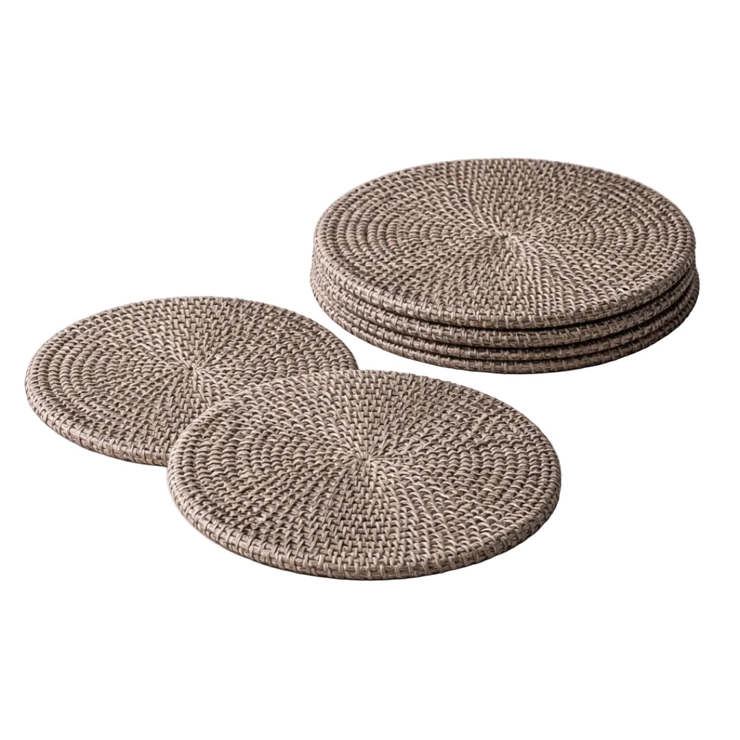 Bundle Offer | Old Grey Rattan Medium 33cm Round Placemats — Buy 4, Get 2 Free - Suzie Anderson Home