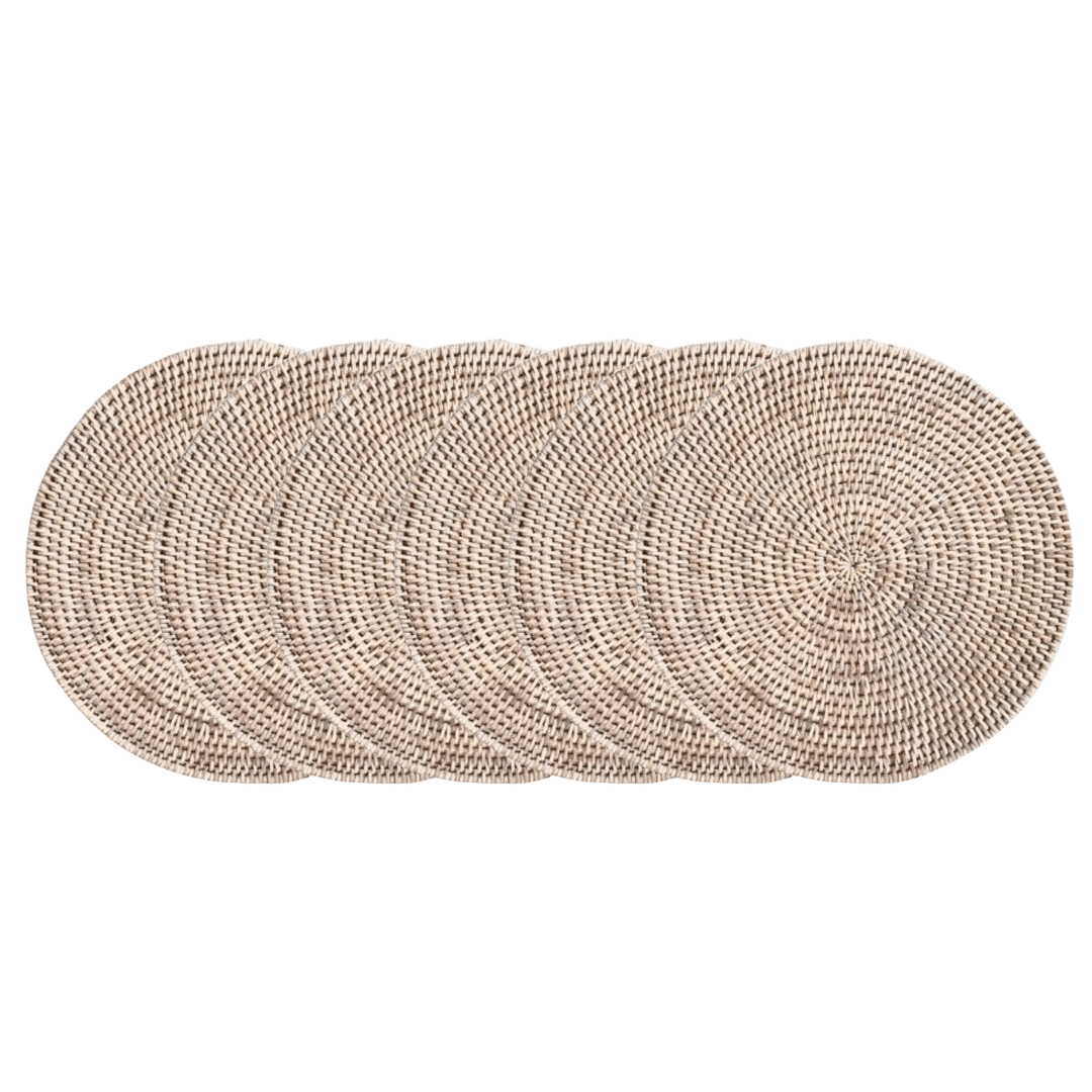 Bundle Offer | Whitewash Rattan Large 38cm Round Placemats — Buy 4, Get 2 Free - Suzie Anderson Home