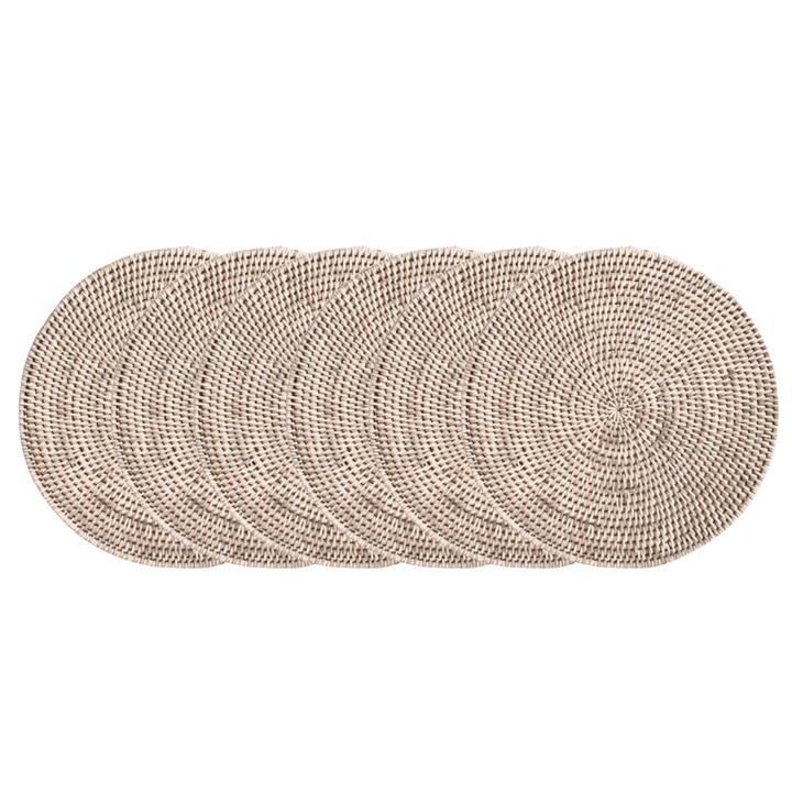 Bundle Offer | Whitewash Rattan Large 38cm Round Placemats — Buy 4, Get 2 Free - Suzie Anderson Home