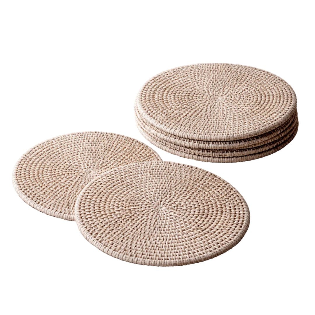 Bundle Offer | Whitewash Rattan Small 25cm Round Placemats — Buy 4, Get 2 Free - Suzie Anderson Home