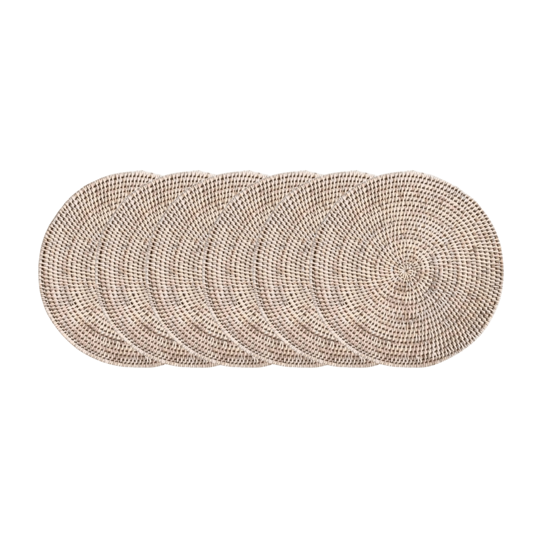 Bundle Offer | Whitewash Rattan Small 25cm Round Placemats — Buy 4, Get 2 Free - Suzie Anderson Home