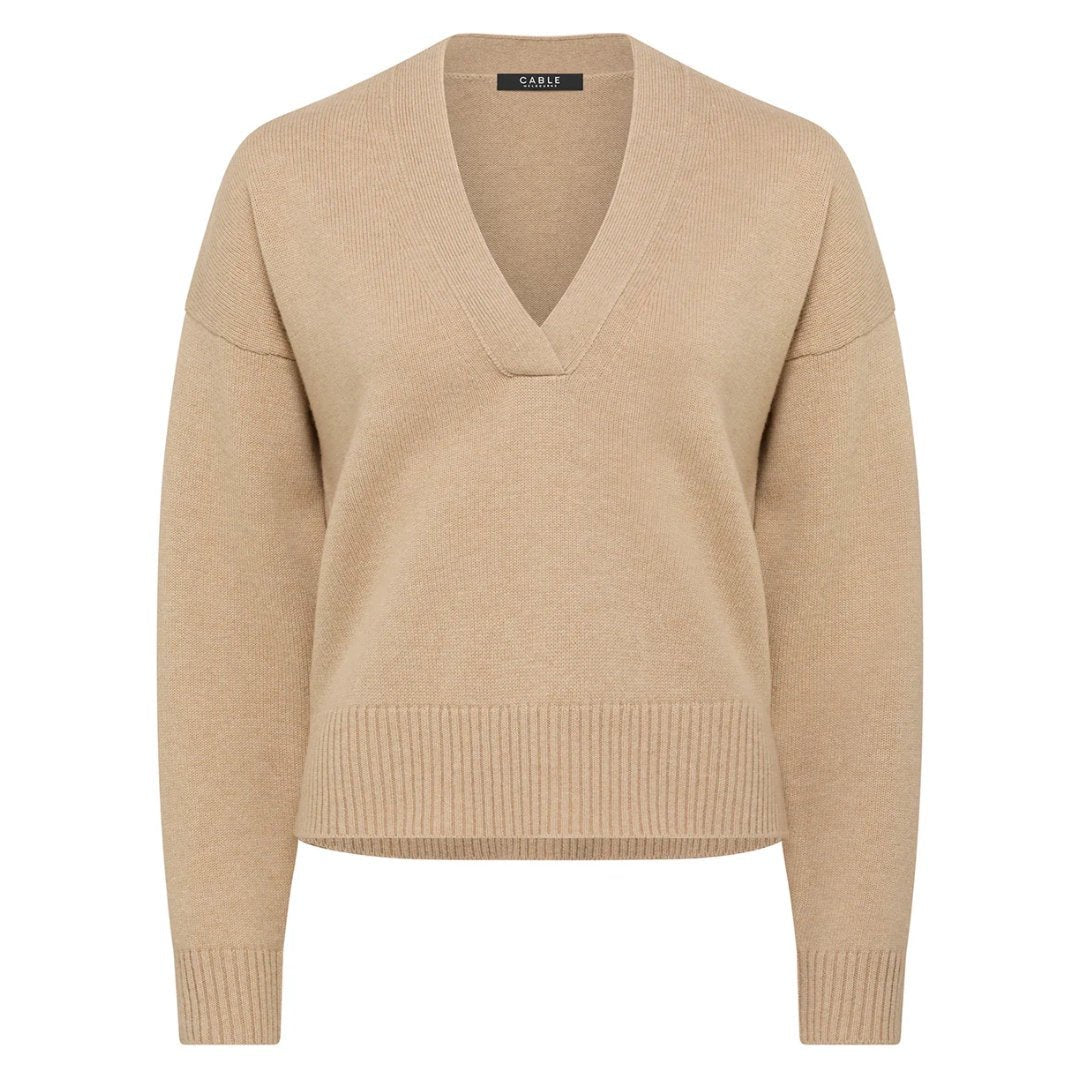 Cable | Cashwool V Jumper | Camel - Suzie Anderson Home