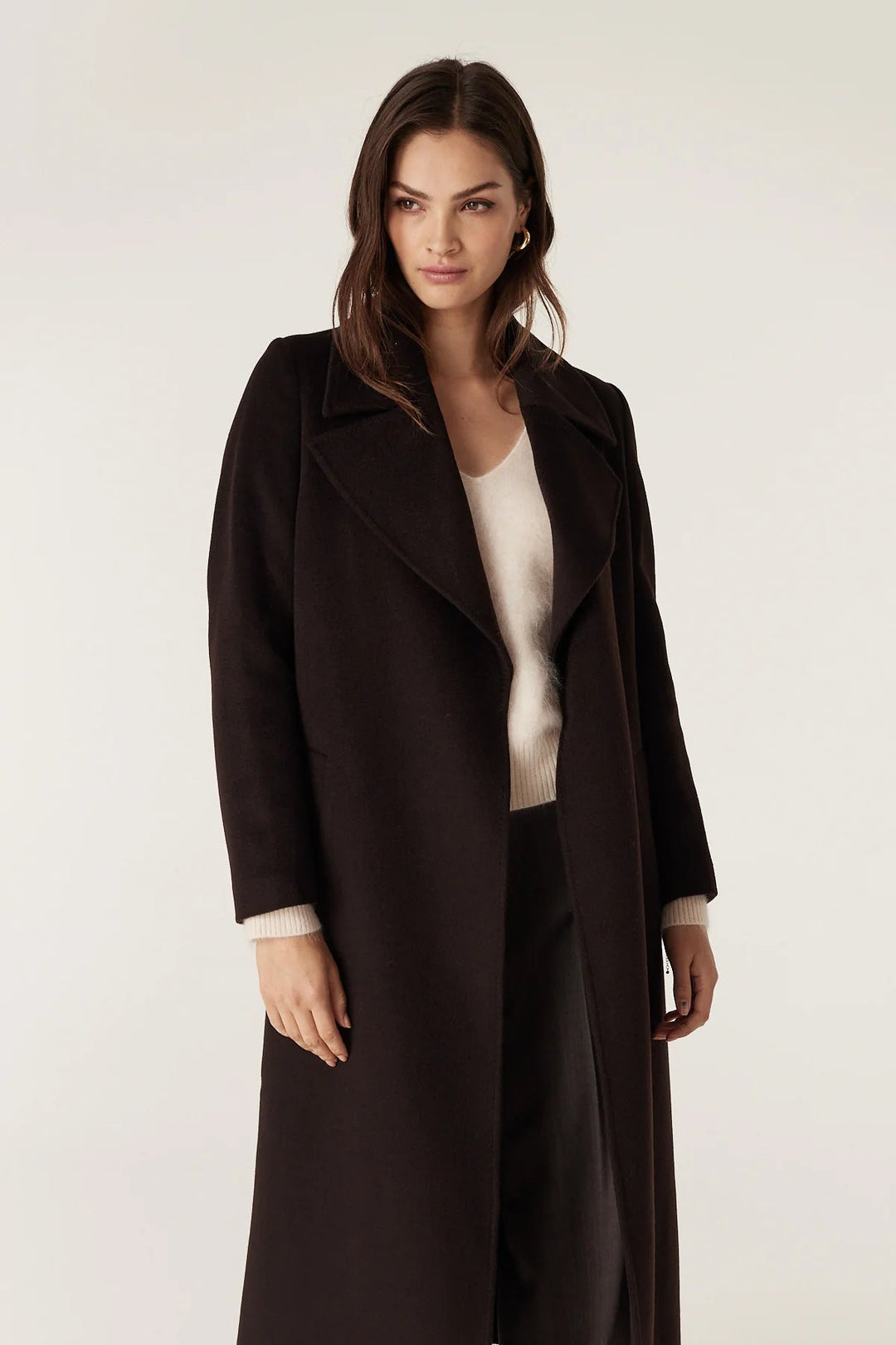 Cable | Evans Tailored Wool Coat with Belt | Espresso - Suzie Anderson Home