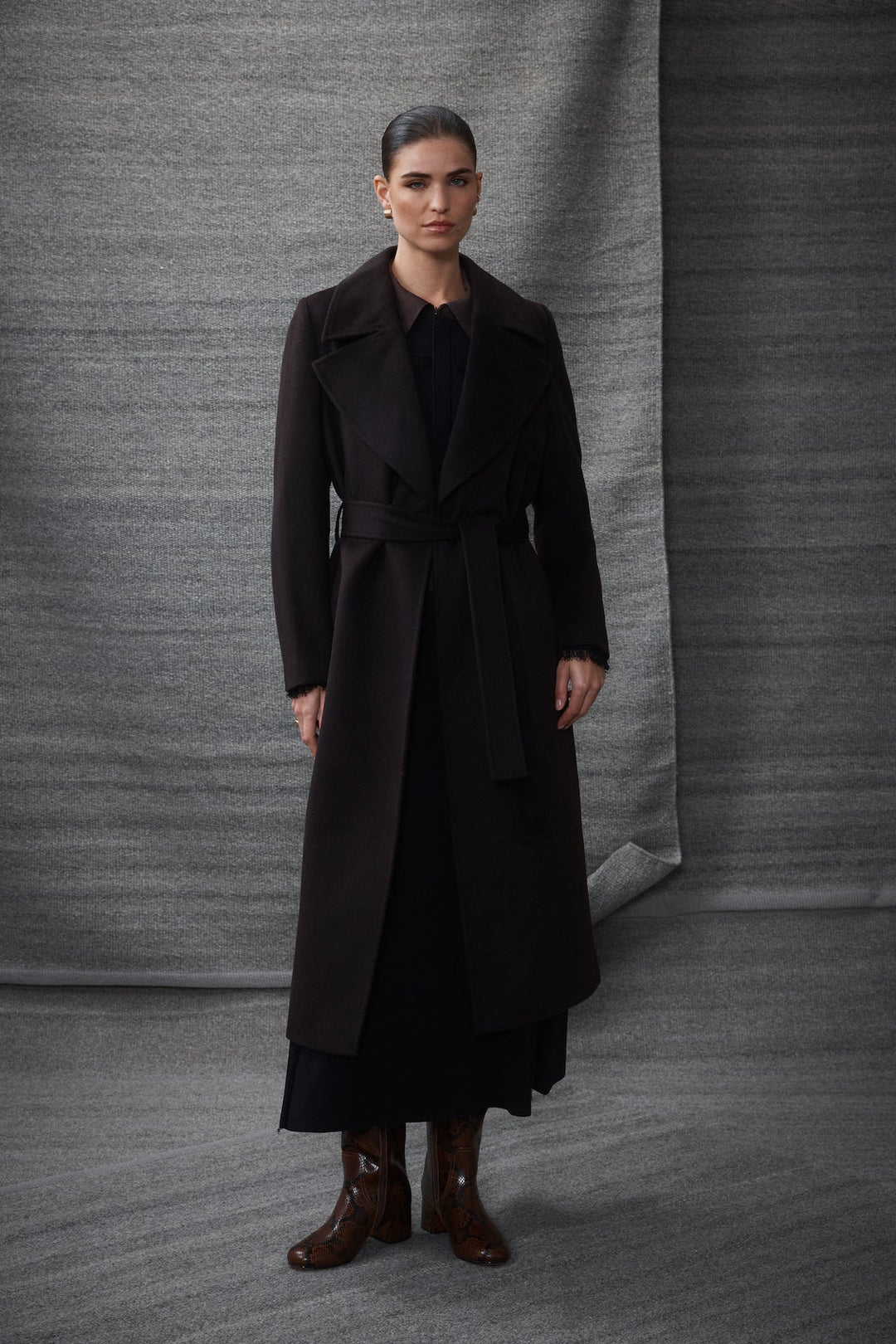 Cable | Evans Tailored Wool Coat with Belt | Espresso - Suzie Anderson Home