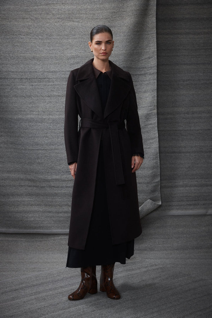 Cable | Evans Tailored Wool Coat with Belt | Espresso - Suzie Anderson Home