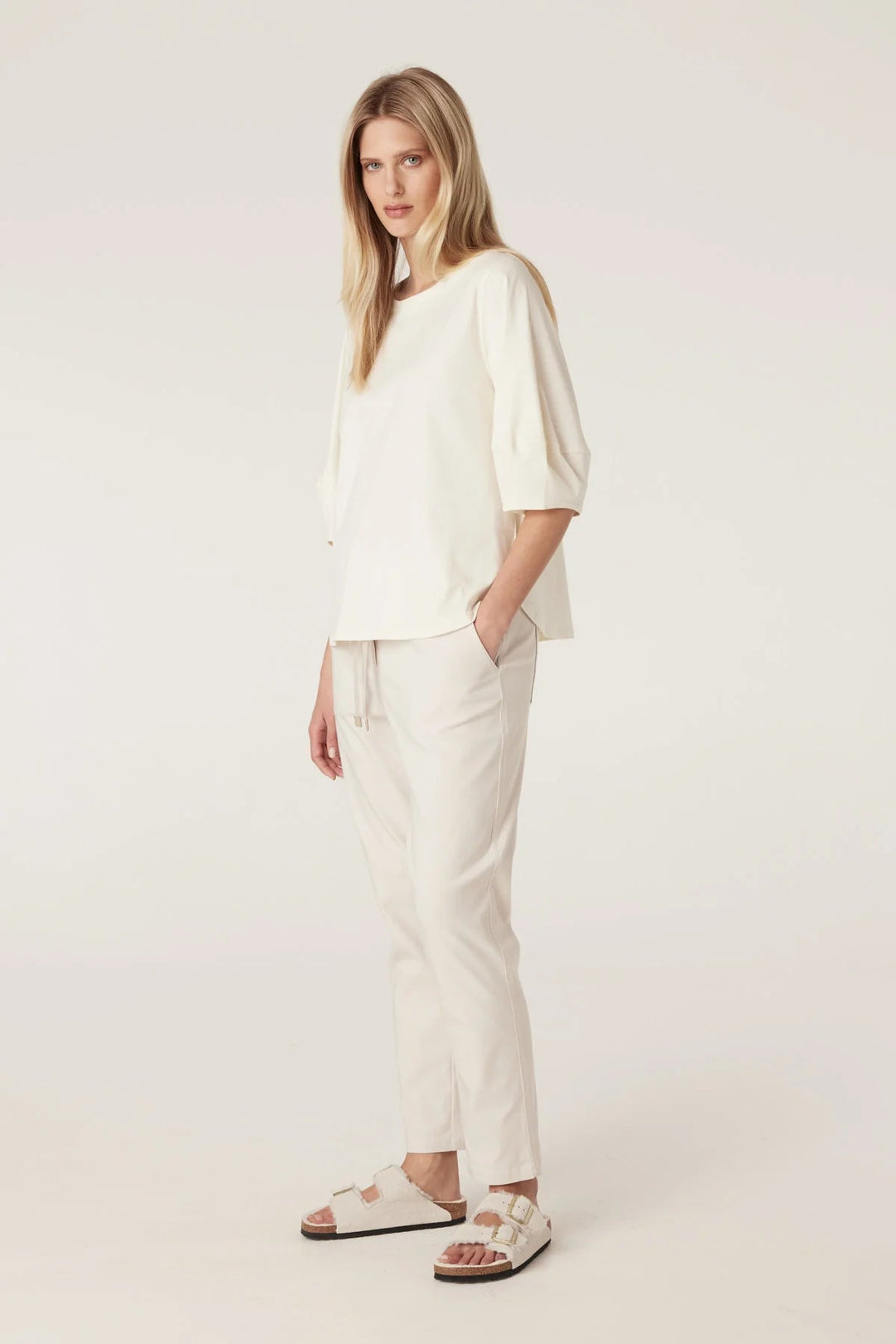 Cable | Pima Lantern Sleeve Top | Cream - Suzie Anderson Home