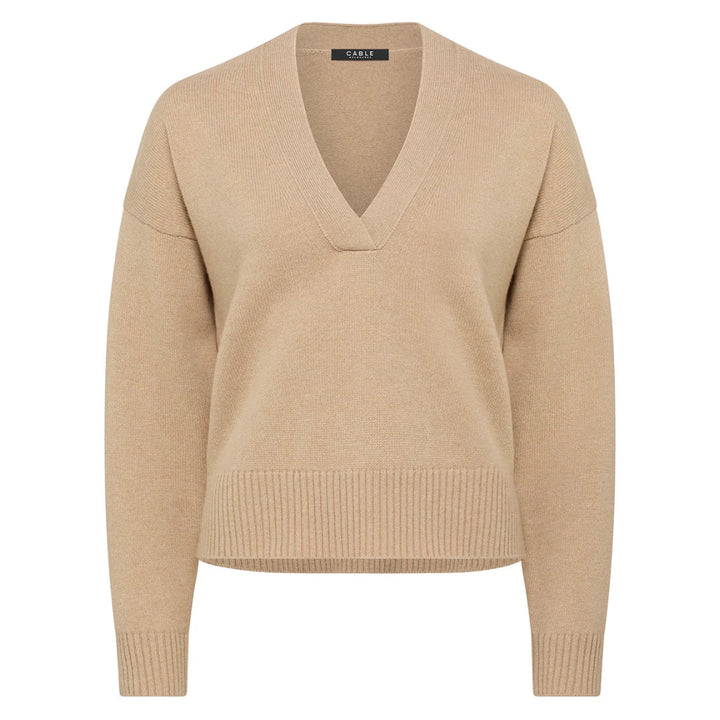 Cable | Cashwool V Jumper | Camel