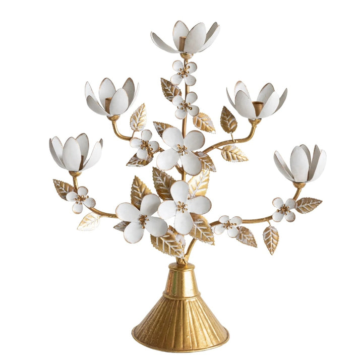 Gold and White Flower Candelabra