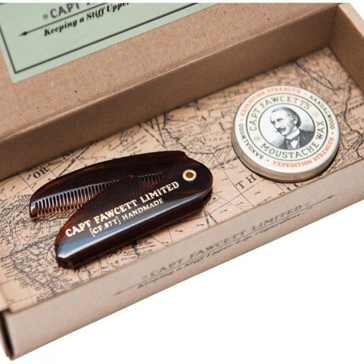 Captain Fawcett Expedition Mo Wax & Folding Moustache Comb Set - Suzie Anderson Home