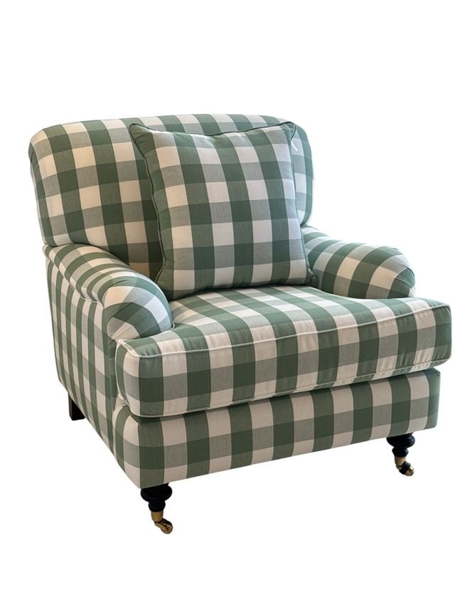 Carlton Armchair | Romo Kemble Celadon | Luxura Foam Seat | Incl Scatter Cushion | Bronze Castors - Suzie Anderson Home