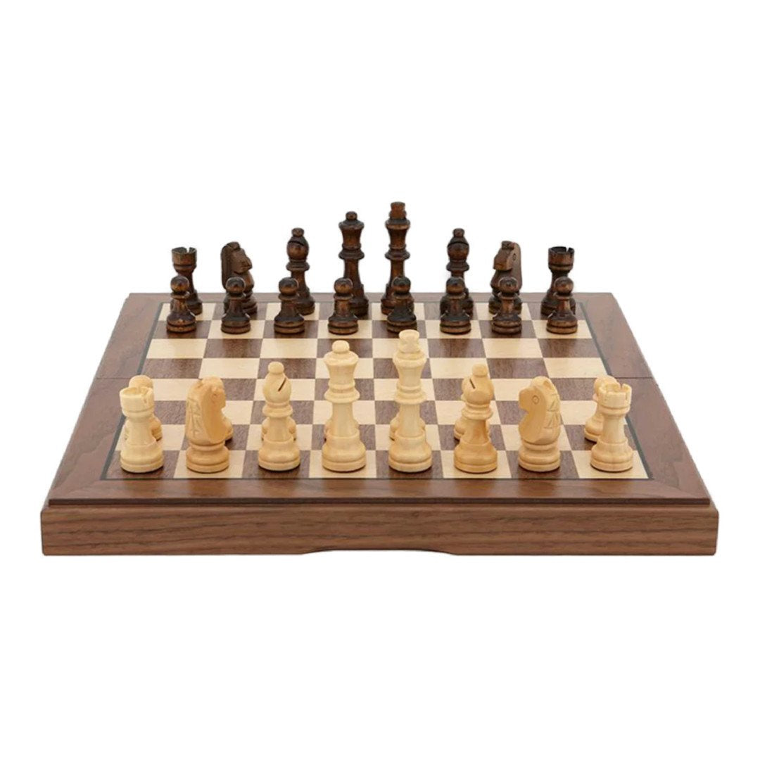 Dal Rossi Walnut Folding Chess Set | Walnut inlaid | 38cm