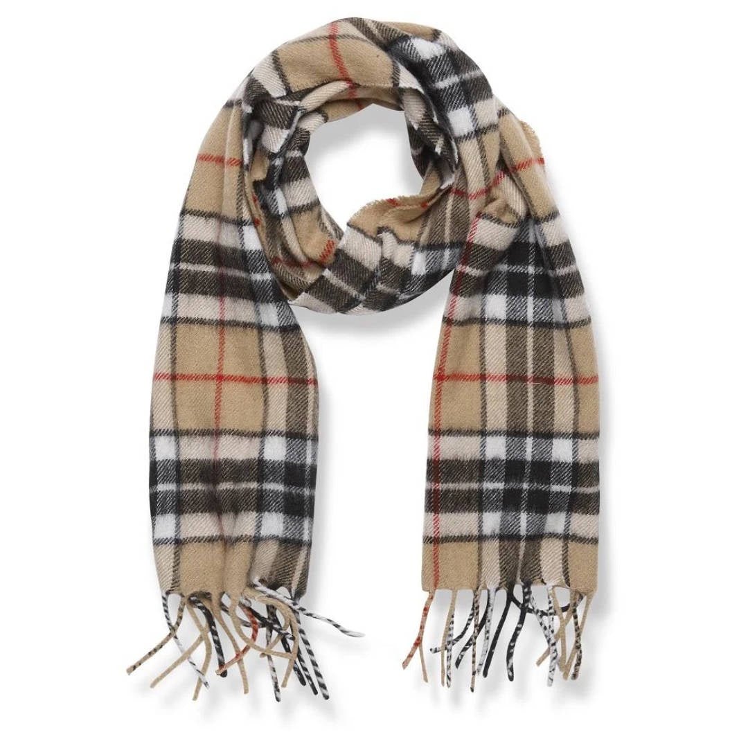 Check Merino Wool Scarf – Classic Camel Plaid | 35 x 180 cm - Suzie Anderson Home