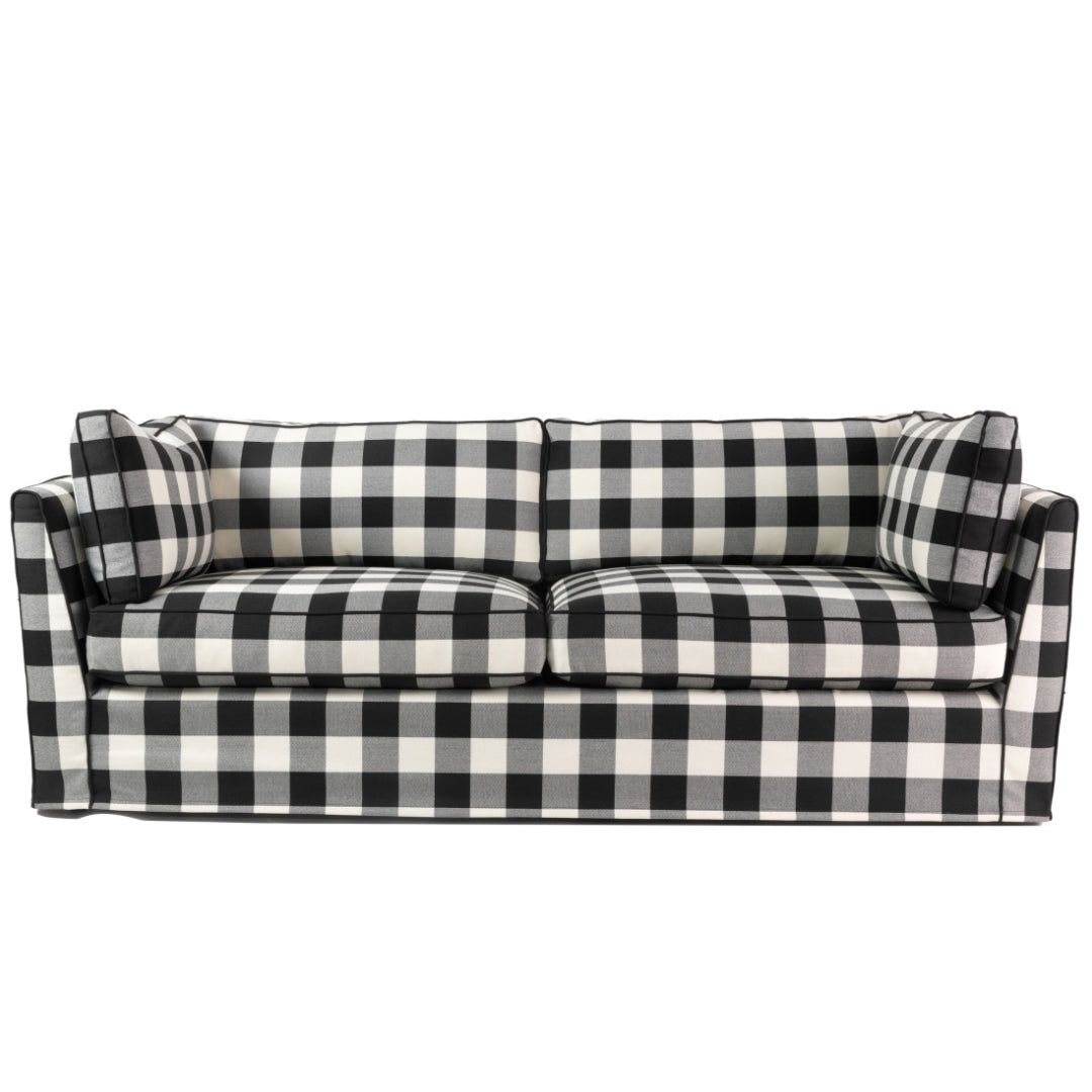 Moncur 2.5 Seater Slipcover Sofa Black &amp; White Check | Feather Wrap Cushions | 10-Year Frame Warranty